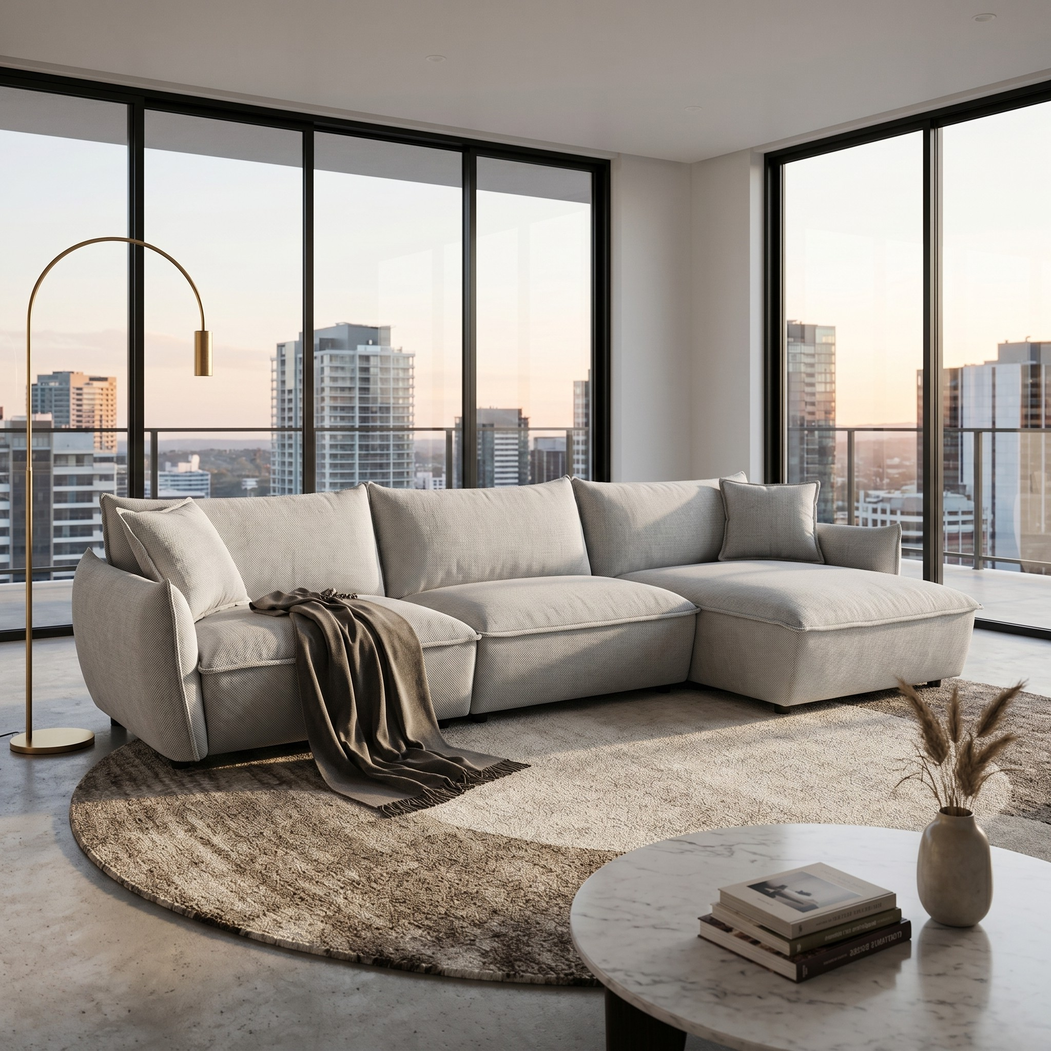 Opal L-Shaped Fabric Lounge with Chaise