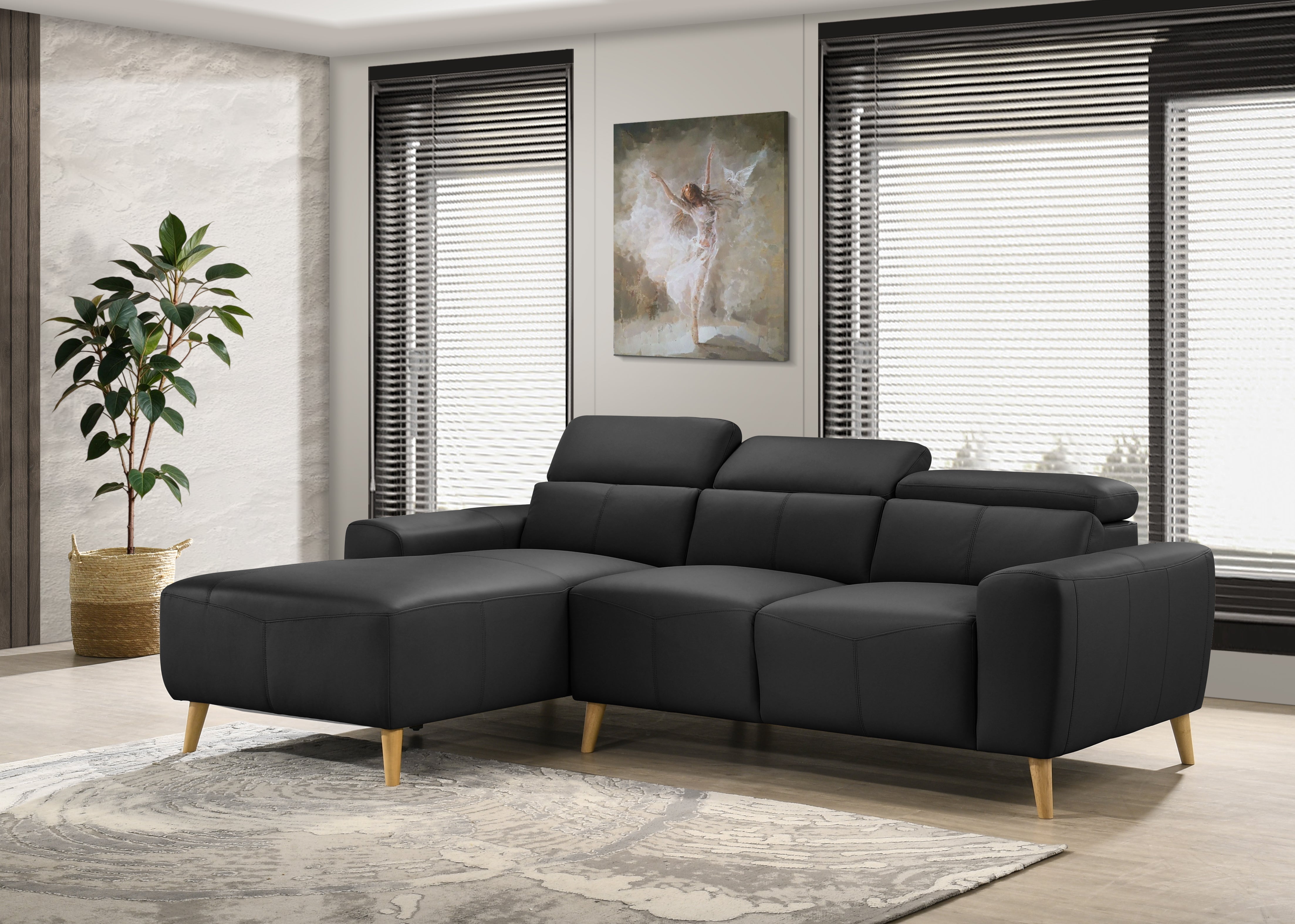 Percy 3 Seater Leather Lounge with Chaise