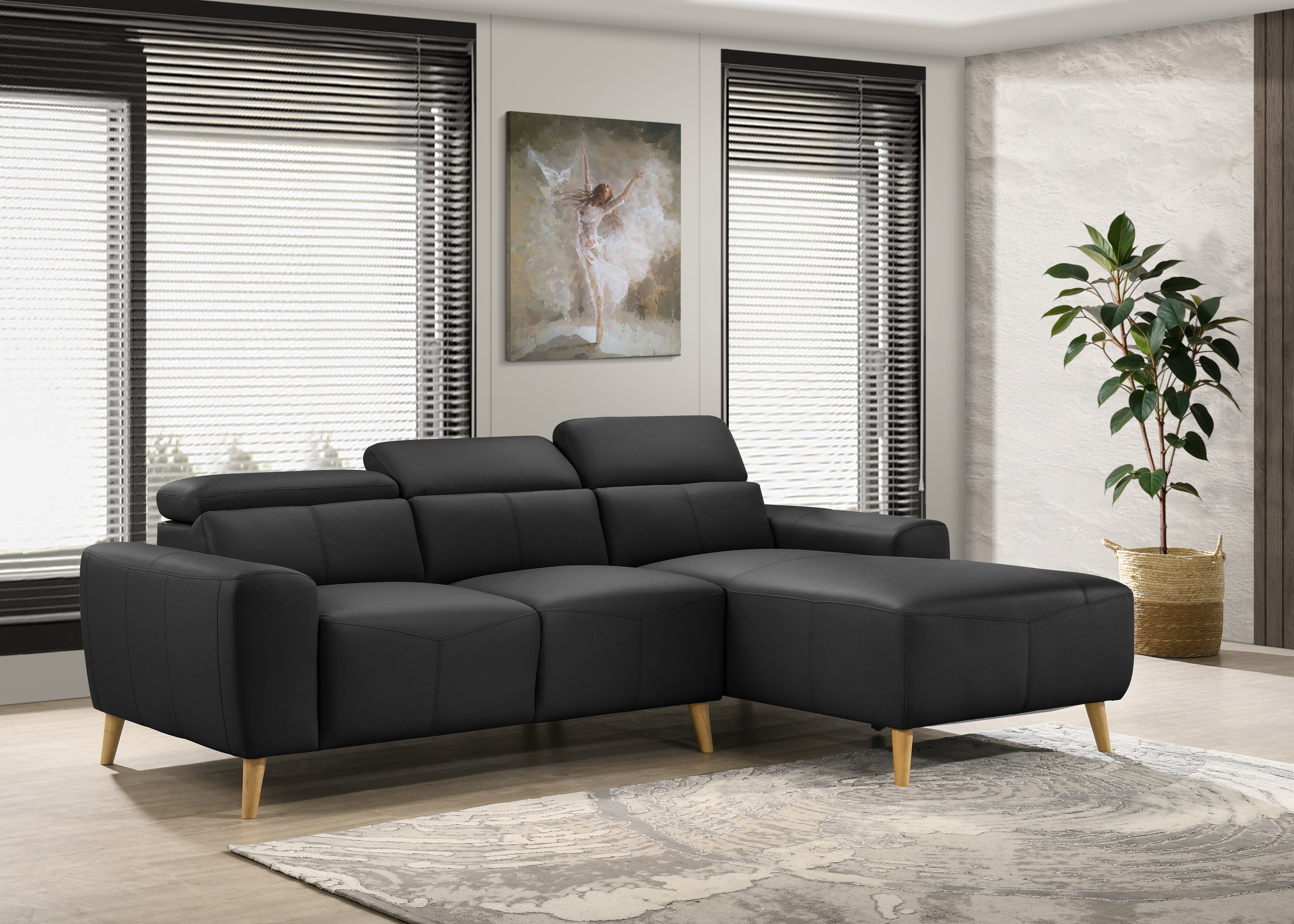 Percy 3 Seater Leather Lounge with Chaise