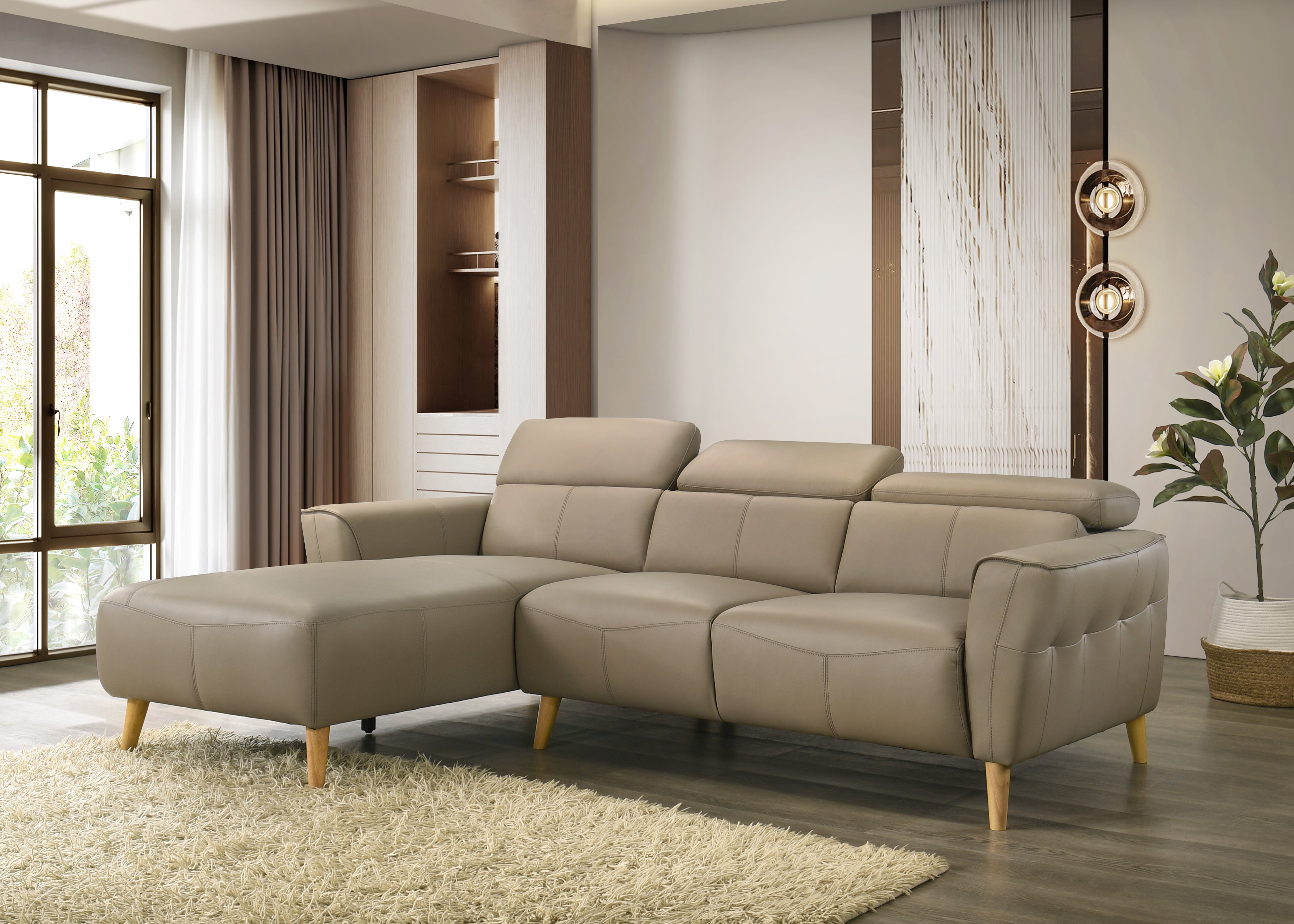 Penelope 3 Seater Leather Lounge with Chaise