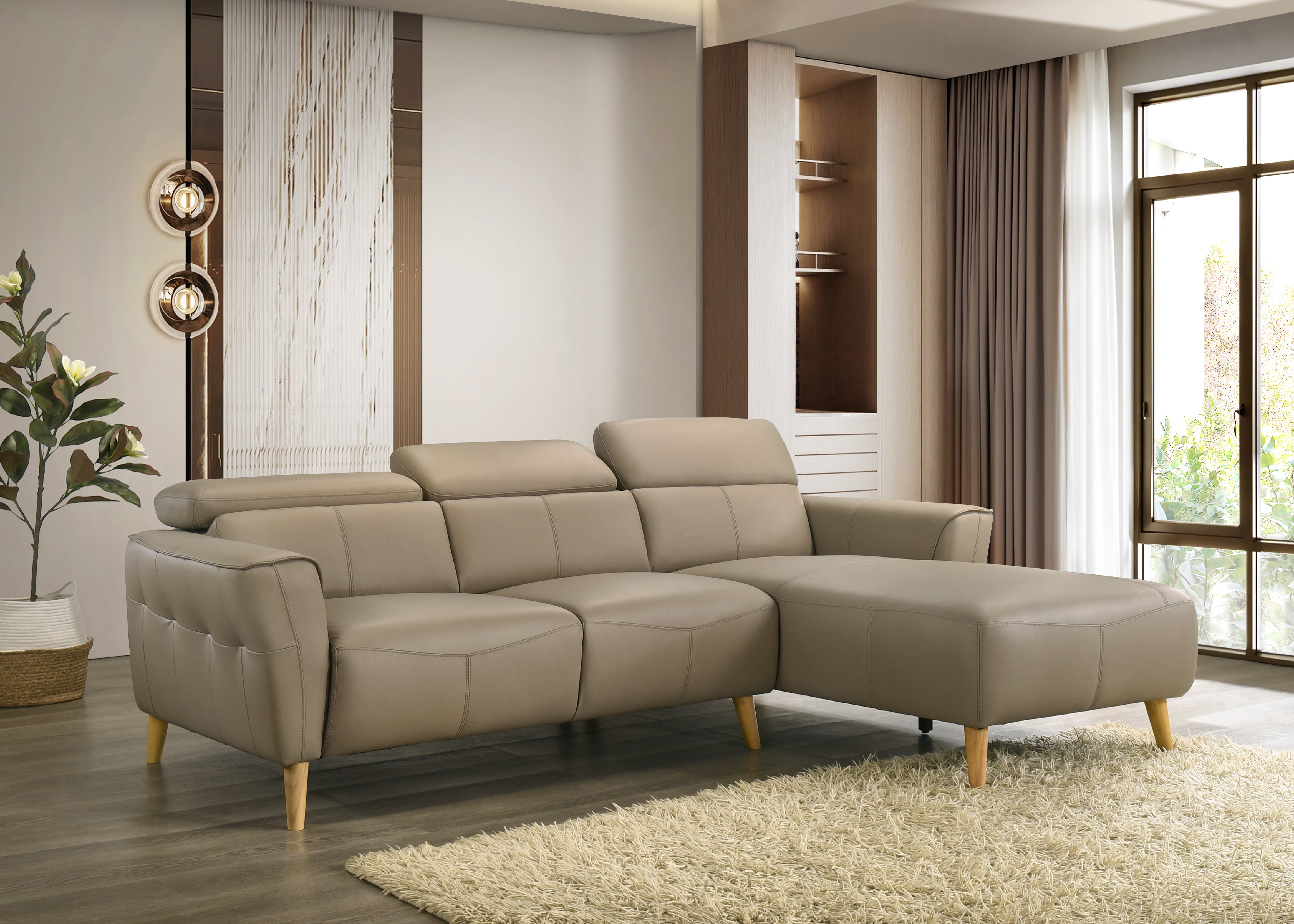 Penelope 3 Seater Leather Lounge with Chaise