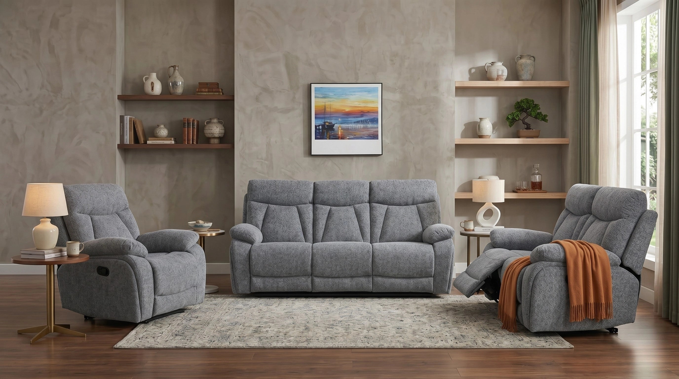 Baker 3+2+1 Dark Grey Recliner Package