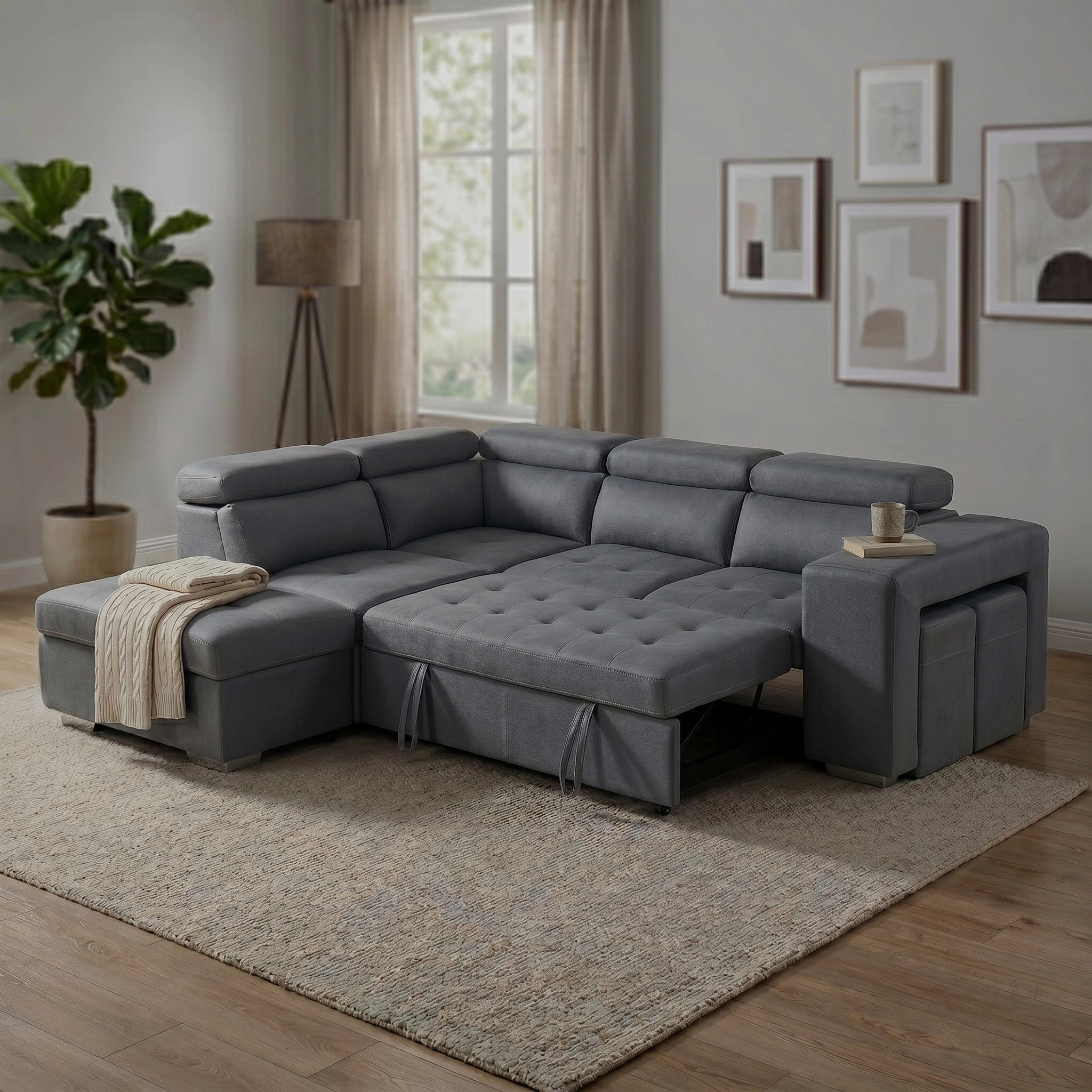 Alice Sofa Bed with Storage Ottoman & Hideaway Stools