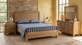 Jayden 4 Piece Dresser Bedroom Suite styled in a contemporary bedroom