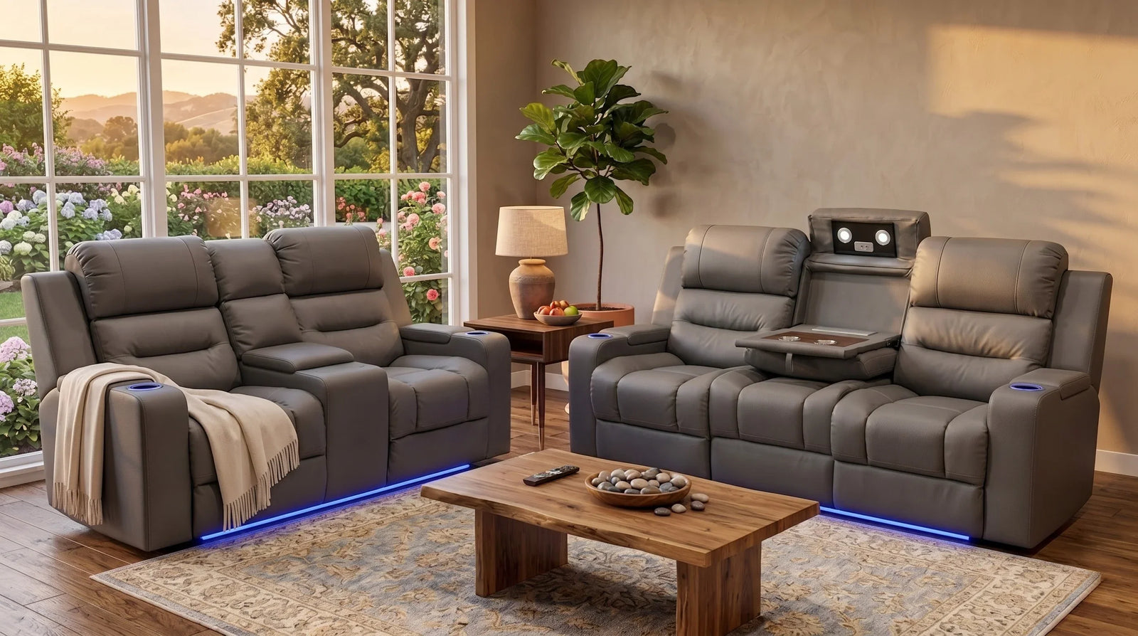 Boston 3+2 Electric Dual Motor Charcoal Recliner Package