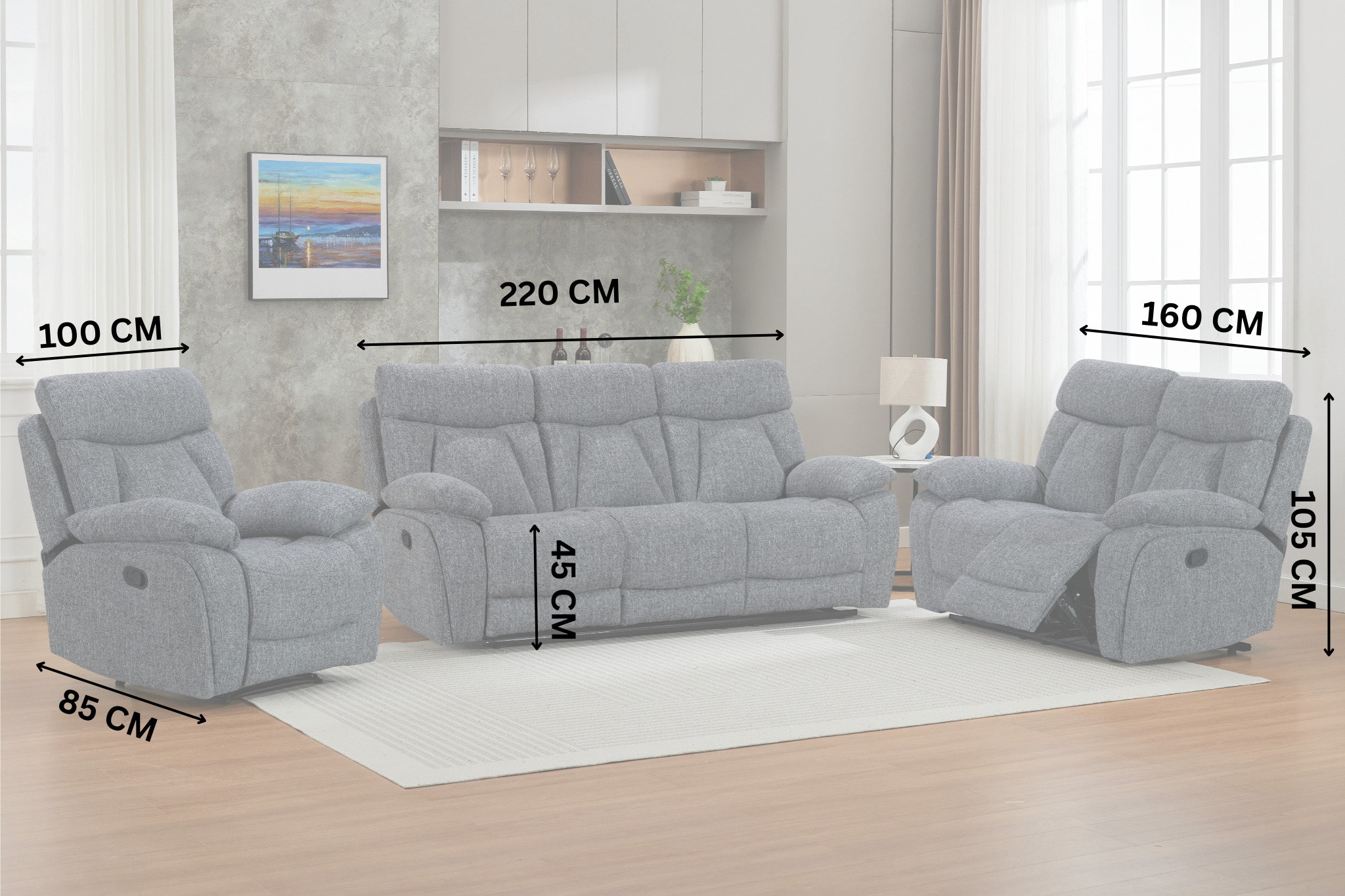 Baker 3+2+1 Light Grey Recliner Package