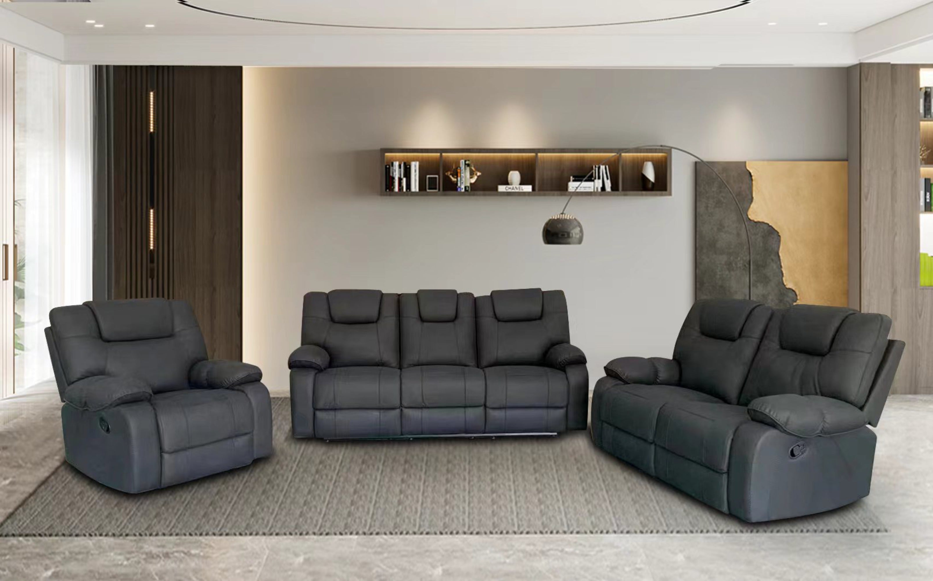 Ballarat Black Suede Recliner Lounge Suite