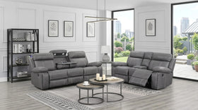Bentley electric 3+2 charcoal fabric recliner package, three-seater and two-seater styled in a modern grey living room - The A2Z Furniture