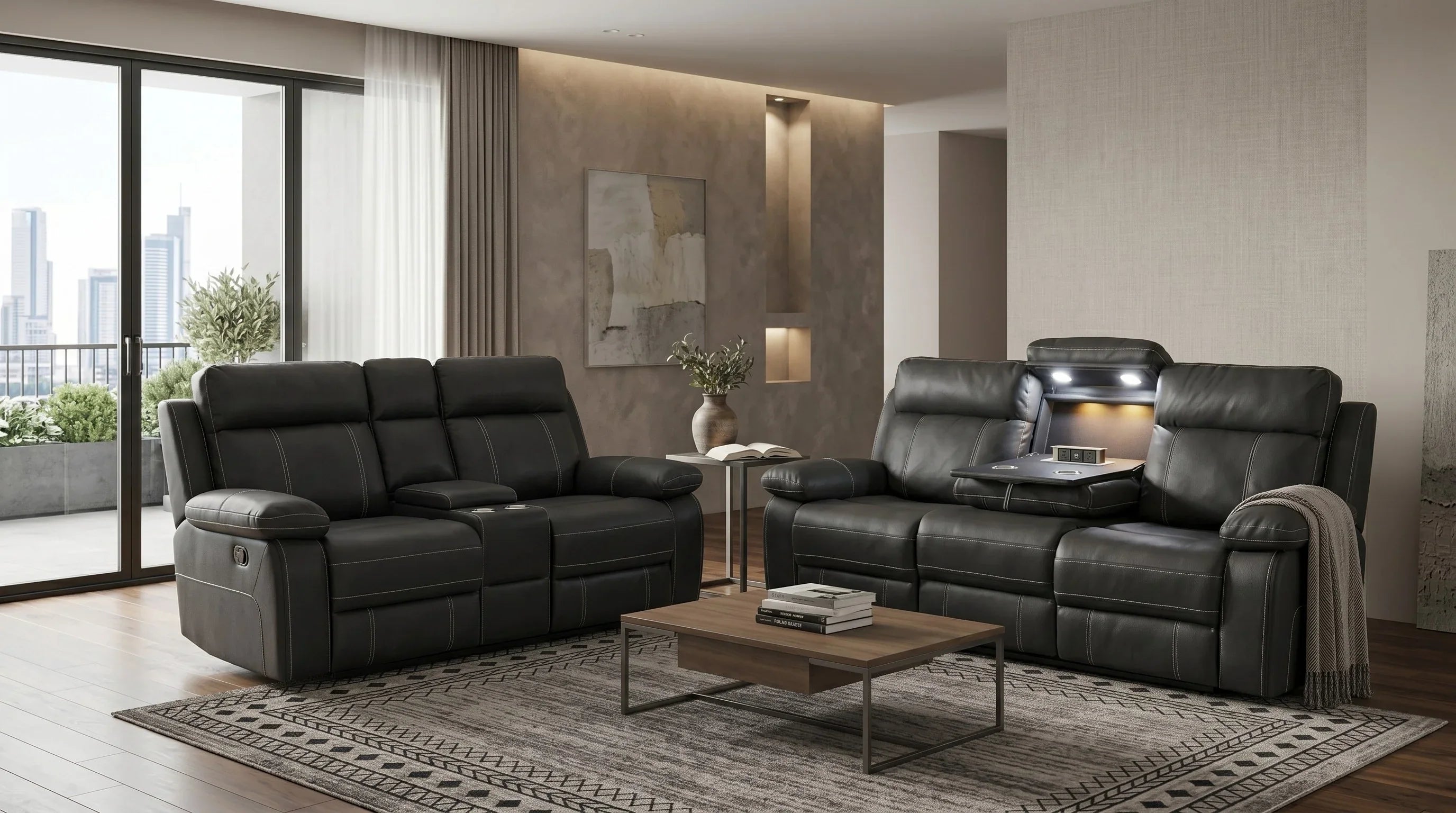 Bentley Electric 3+2 Black Recliner Package