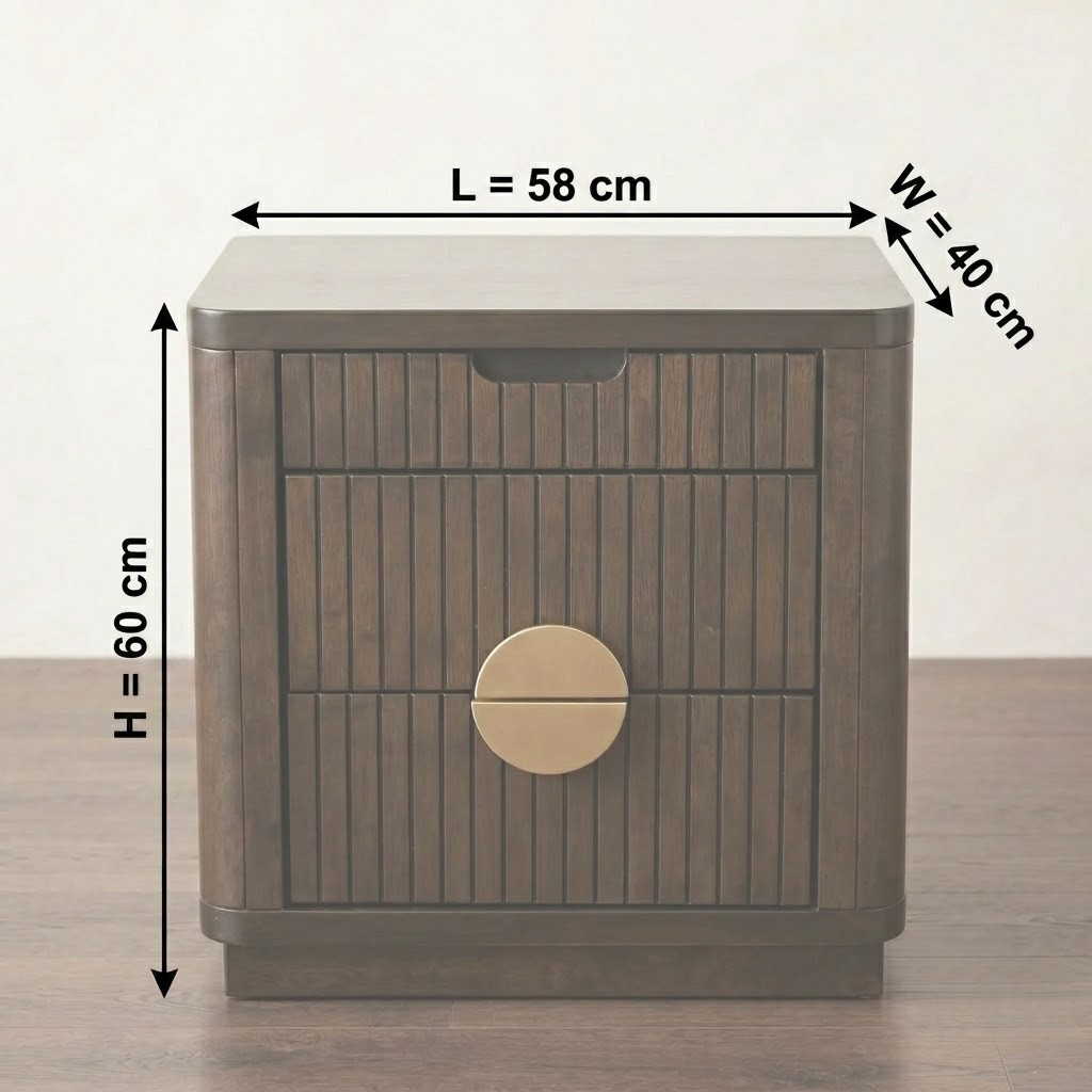 Cape Town Bedside Table dimension diagram showing 58cm length, 40cm width and 60cm height