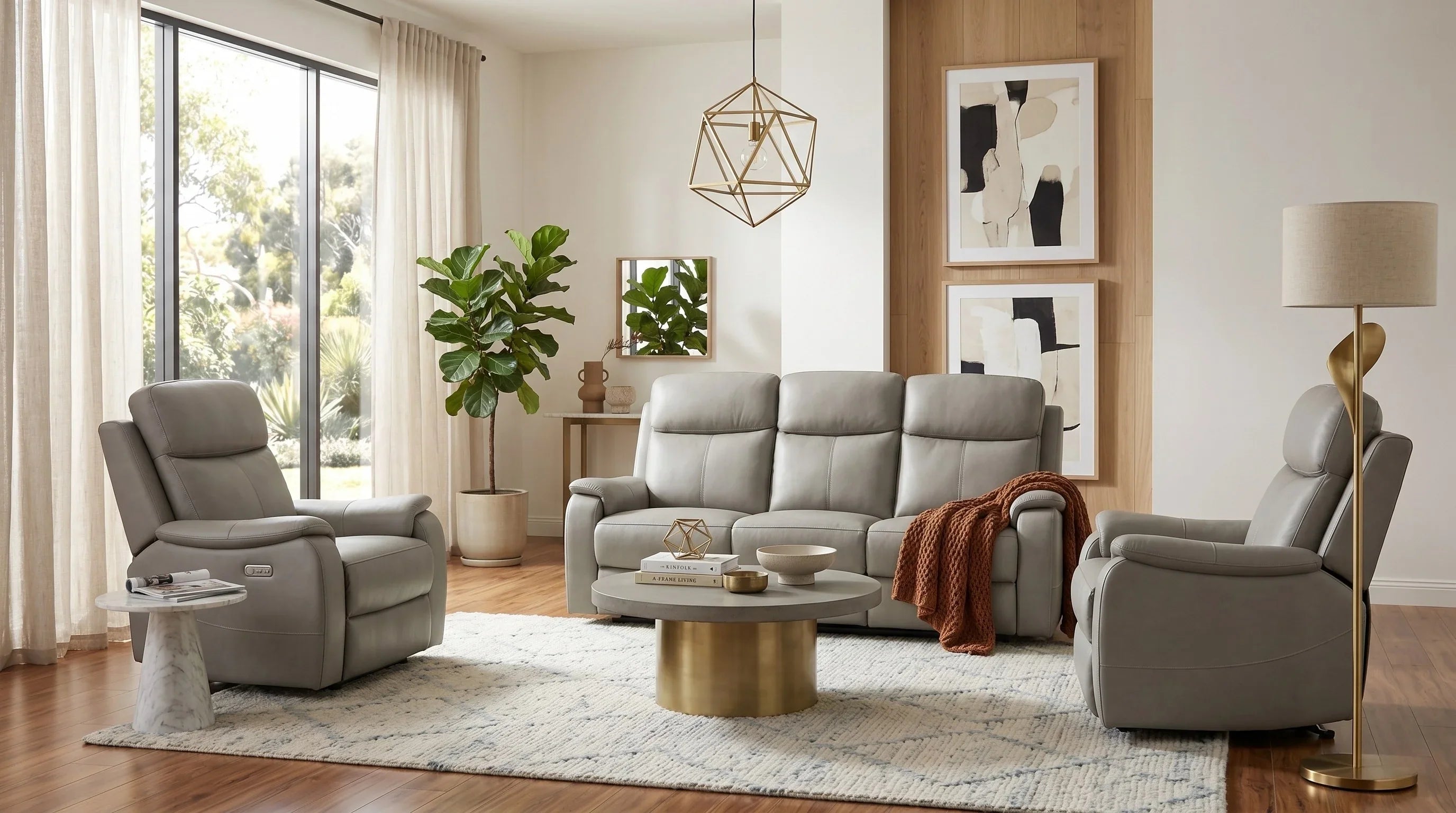 Concord 3+1+1 Grey Leather Electric Recliner Package