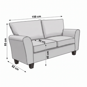Kensington 2 Seater Fabric Sofa dimension diagram 150cm x 85cm x 82cm