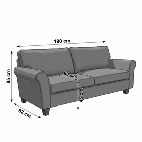 Kensington 3 Seater Fabric Sofa dimension diagram 190cm x 85cm x 82cm