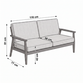 Donald 2 Seater Fabric Sofa dimension diagram 116cm x 81cm x 77cm