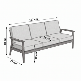 Donald 3 Seater Fabric Sofa dimension diagram 167cm x 81cm x 77cm