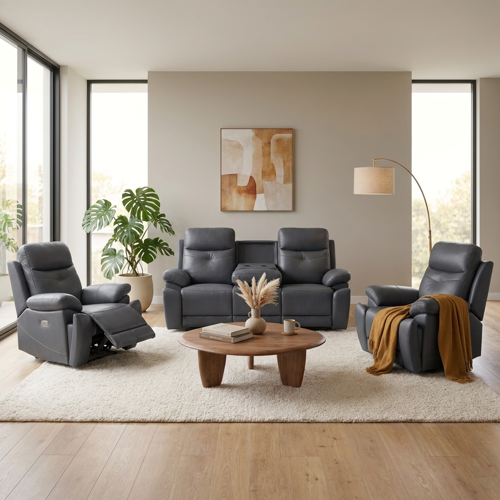 Lalor Electric 3+1+1 Dark Grey Recliner Package styled in a living room