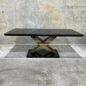 Dayboro dining table, black and gold, showroom photo