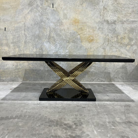 Dayboro dining table, black and gold, showroom photo