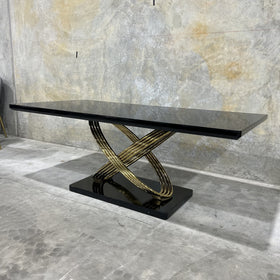 Dayboro dining table, black and gold, showroom photo
