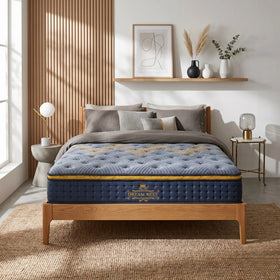Bed with a mattress in a well-lit bedroom setting