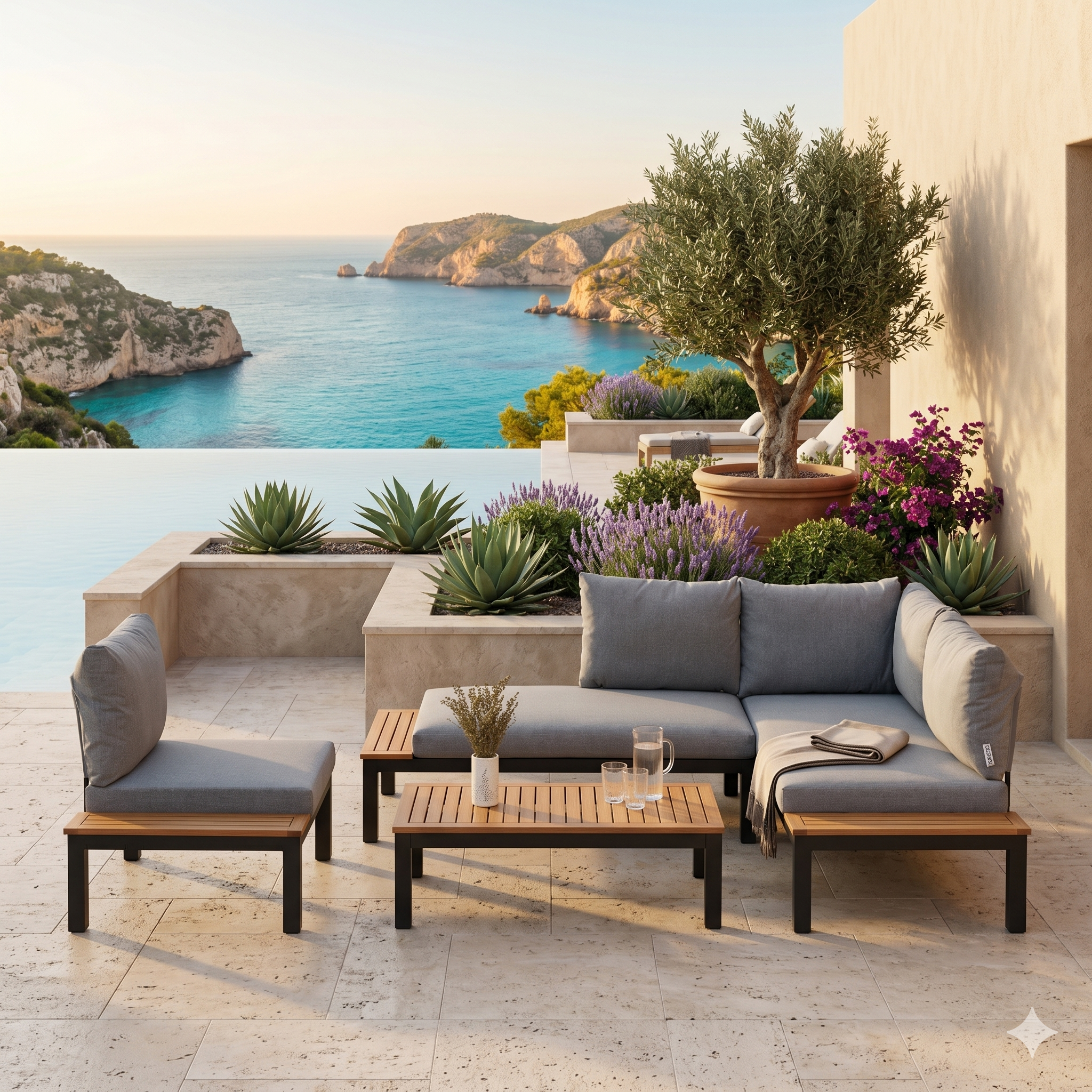 Outdoor patio set with ocean view