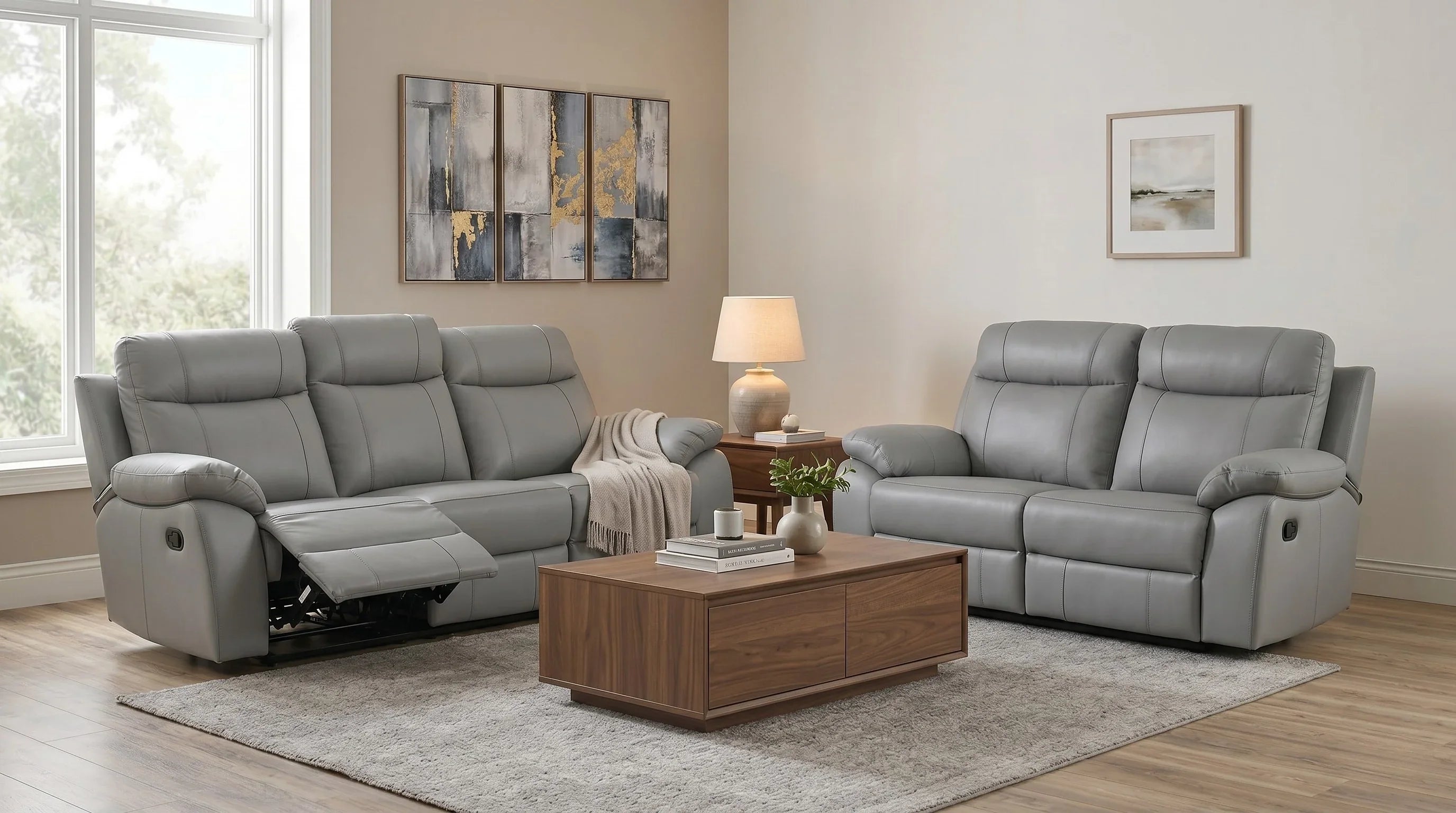 Latrobe 3+2 Light Grey Leather Recliner Package