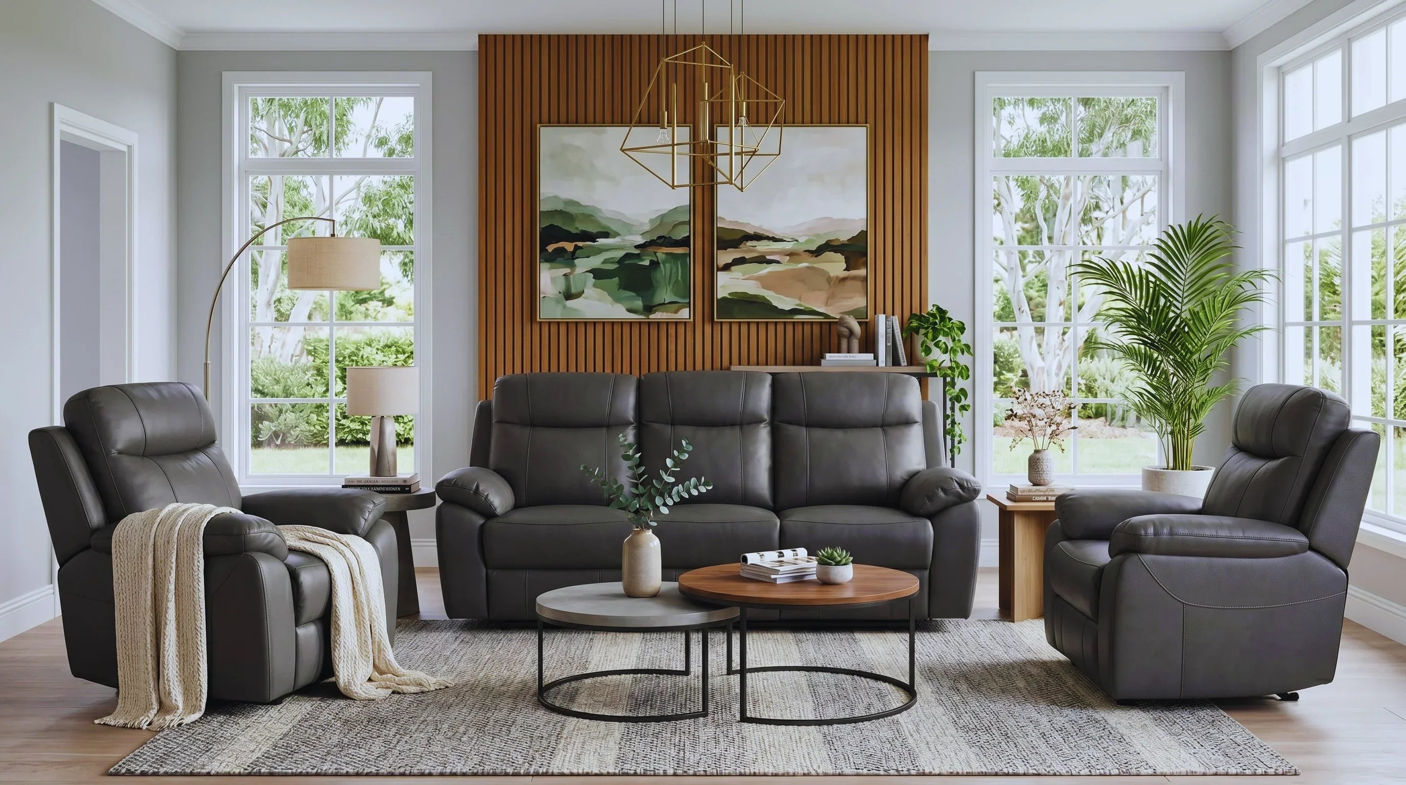 Latrobe 3+1+1 Dark Grey Leather Recliner Package
