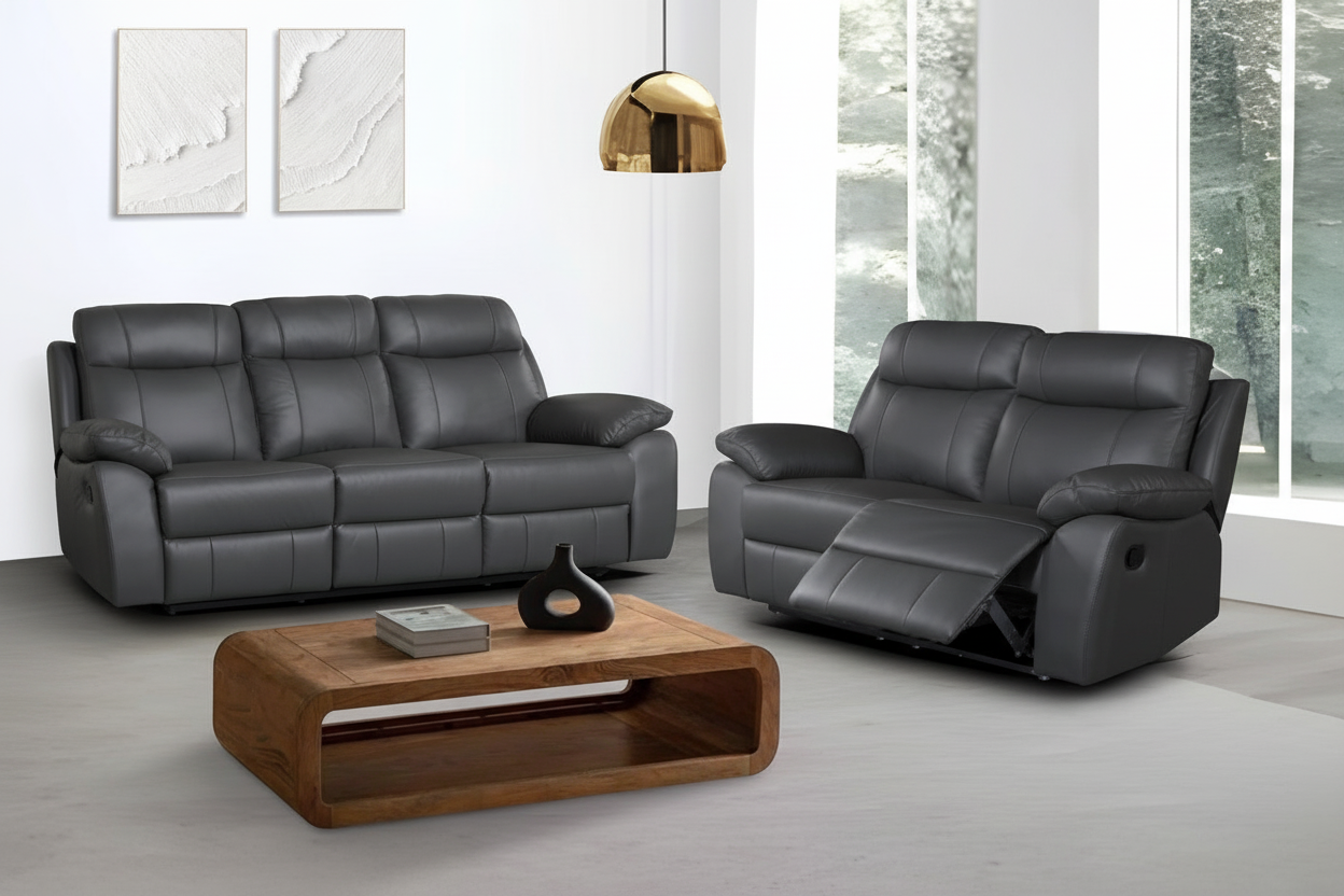 Latrobe 3+2 Dark Grey Leather Recliner Package