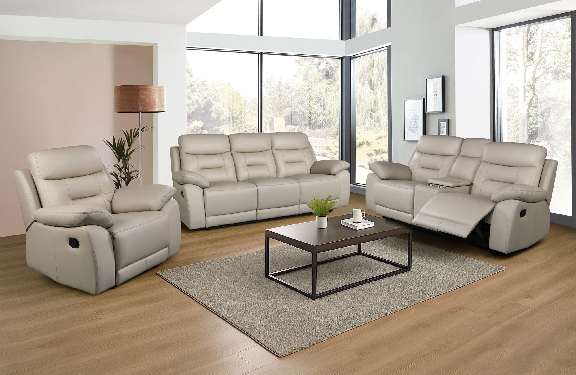 Lemington 3+2+1 Beige Leather Recliner Package