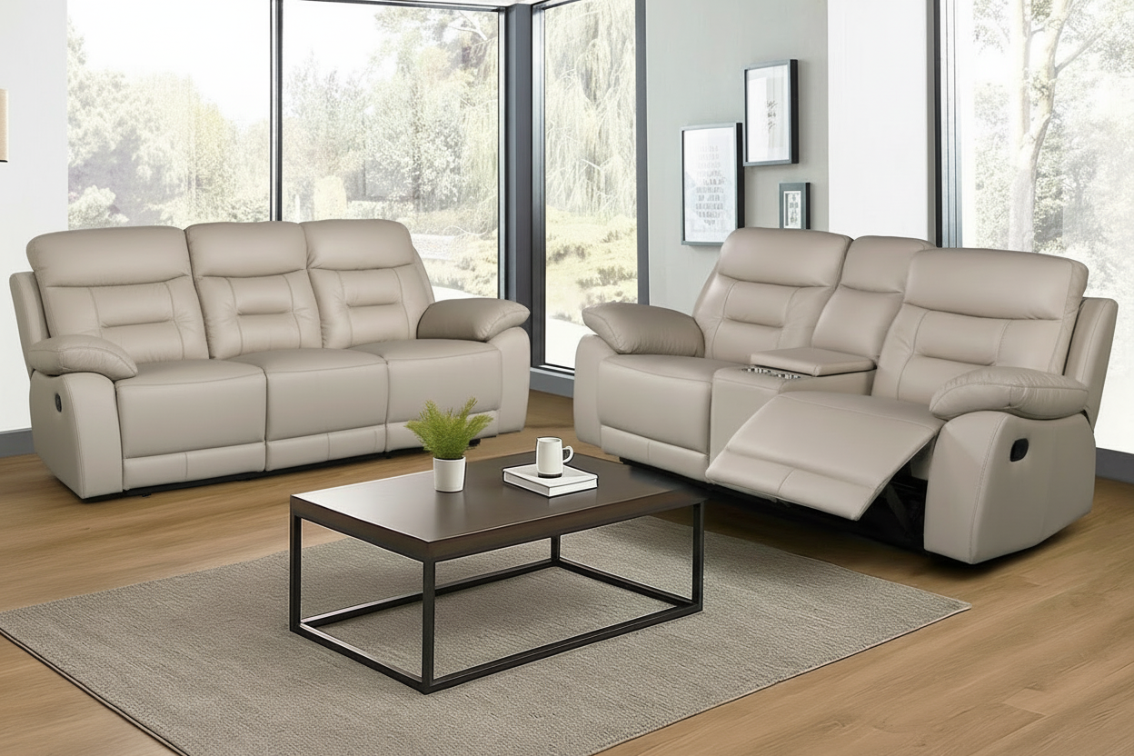 Lemington 3+2 Beige Leather Recliner Package