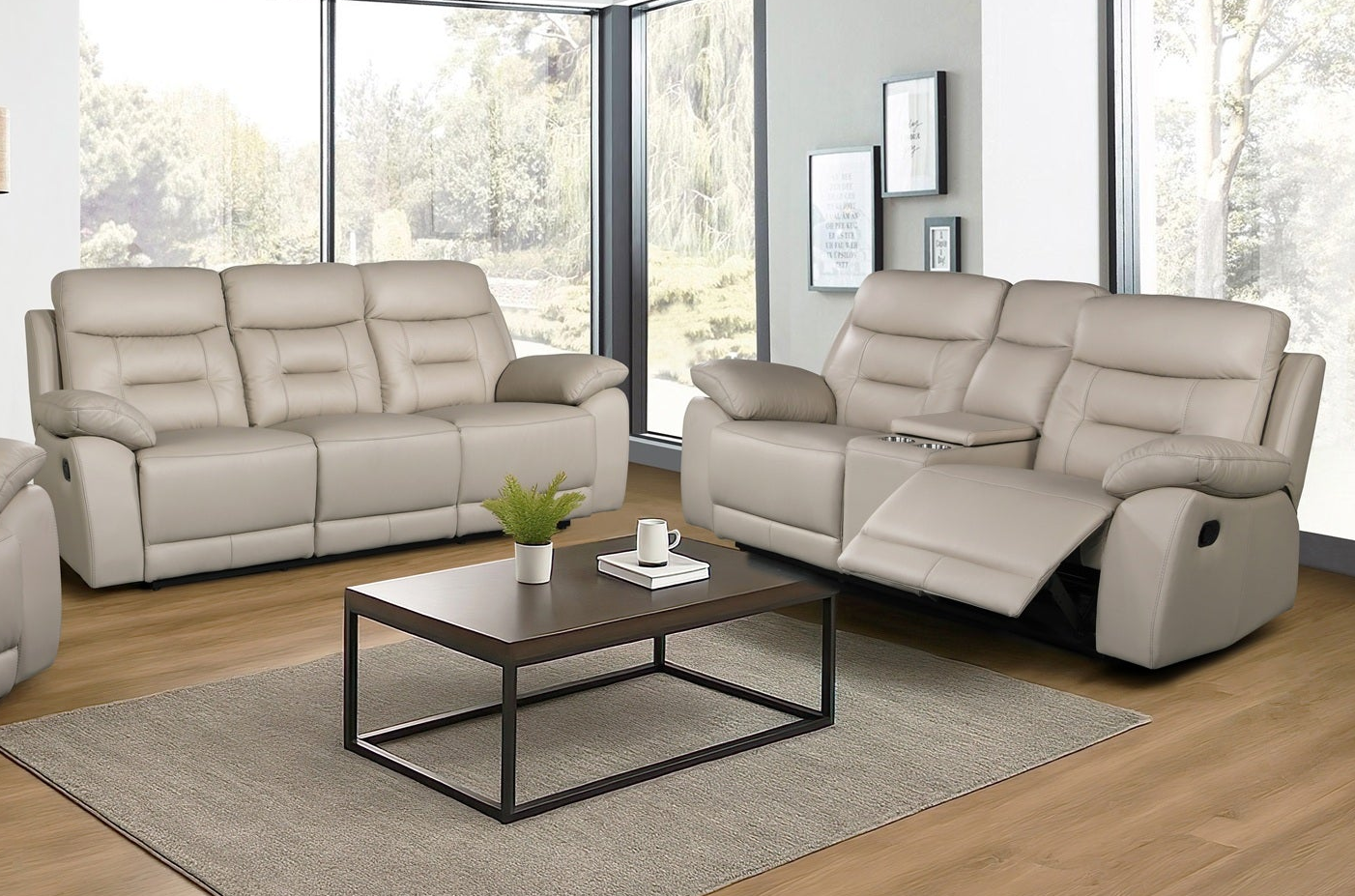 Lemington 3+2 Beige Leather Recliner Package