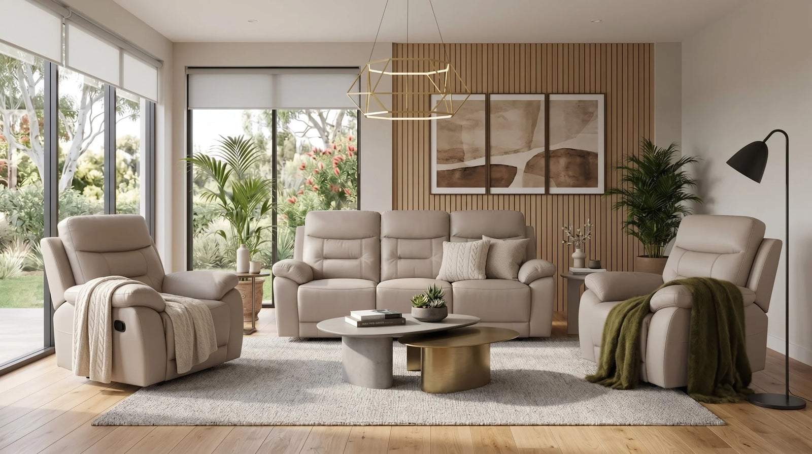 Lemington 3+1+1 Beige Leather Recliner Package
