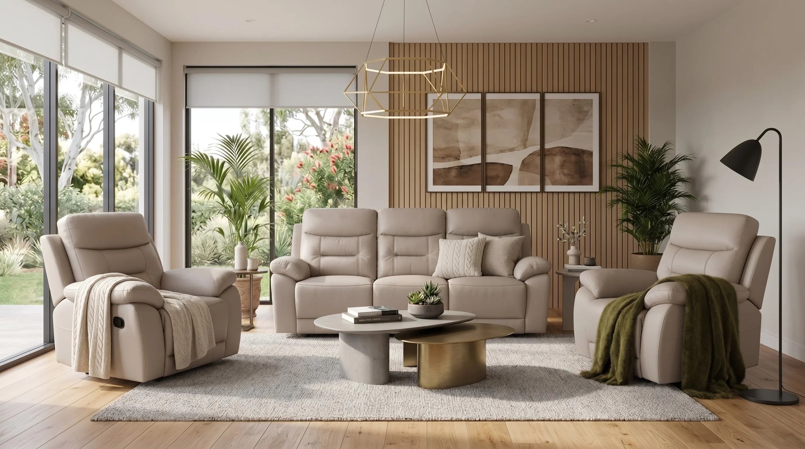 Lemington 3+1+1 Beige Leather Recliner Package