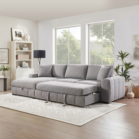 Seaford light grey sofa bed with the pull-out bed extended