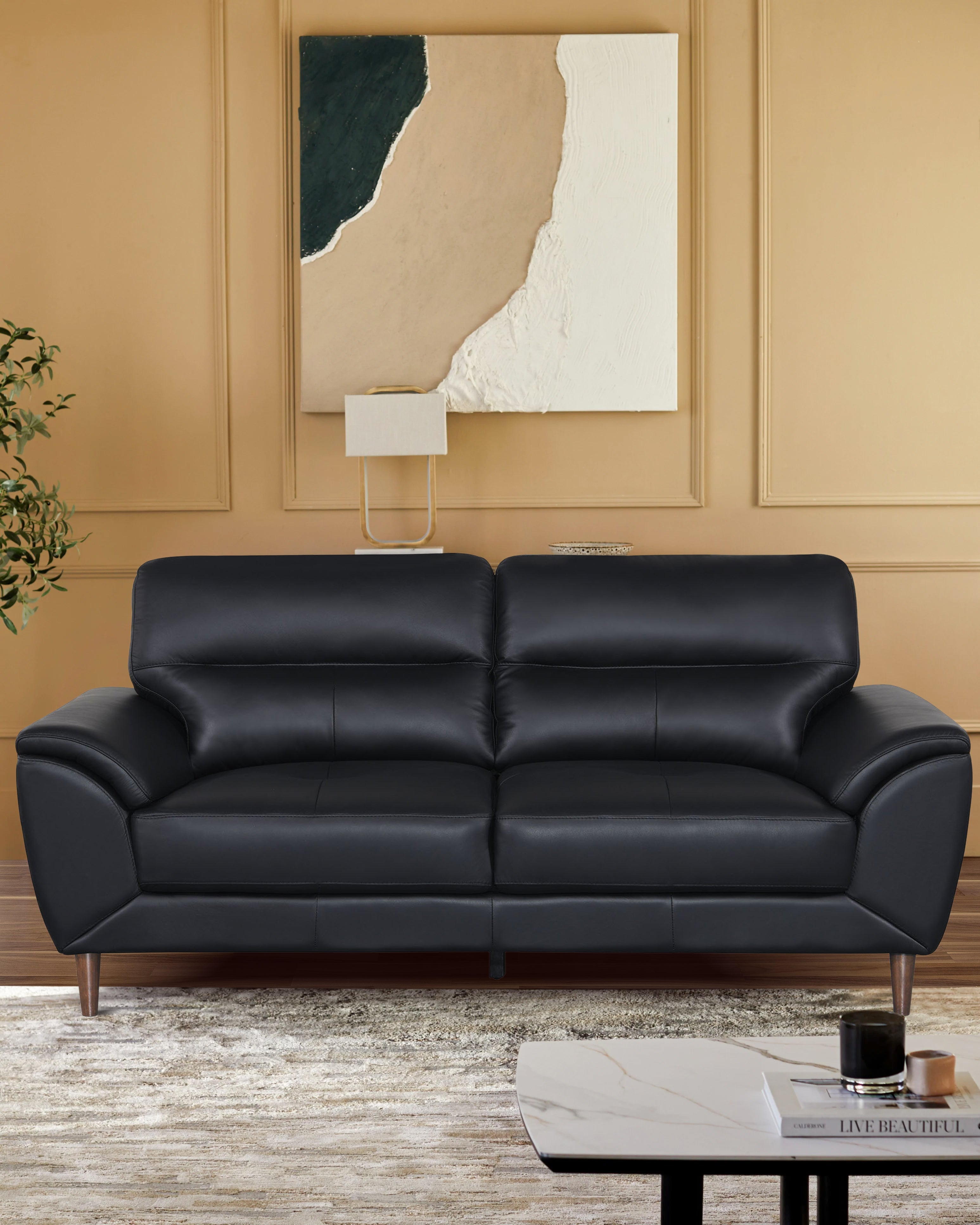 Penrith 2-Seater Genuine Leather Sofa in Black – Modern, Stylish, and Comfortable