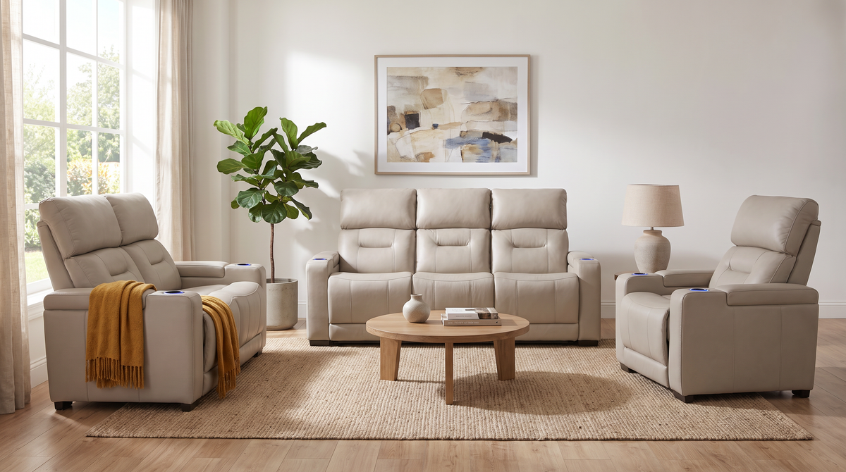 Lagoon 3+2+1 Beige Electric Recliner Package