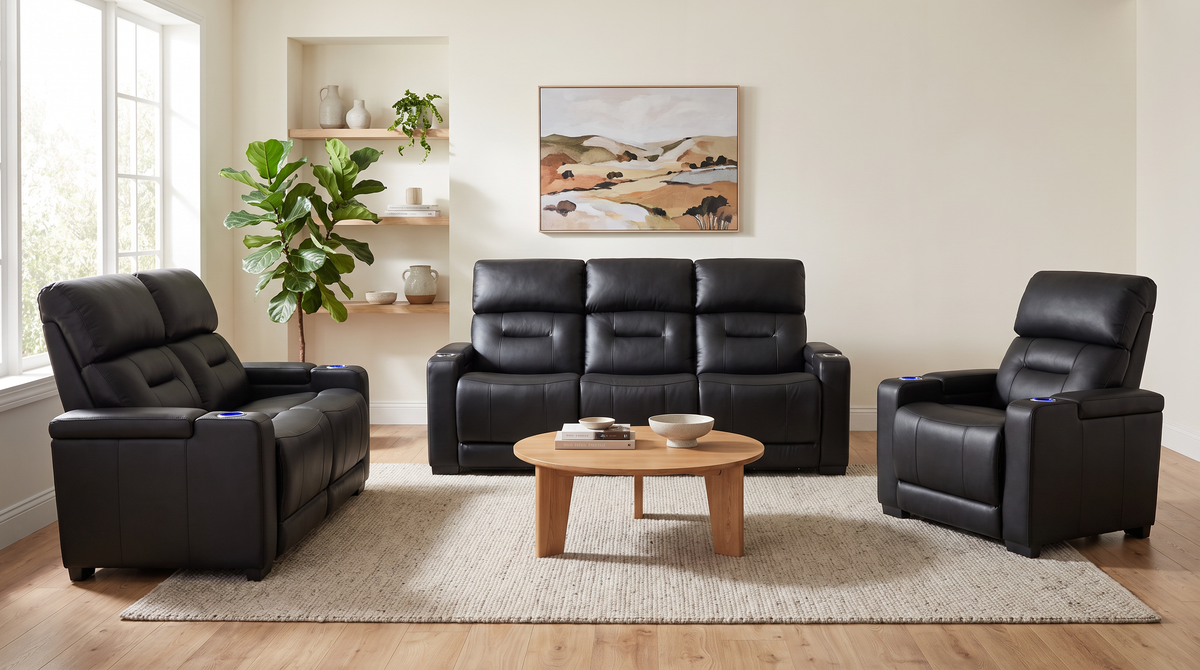 Lagoon 3+2+1 Black Electric Recliner Package