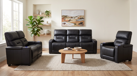 Lagoon 3+2+1 Black Electric Recliner Package, styled in a modern living room