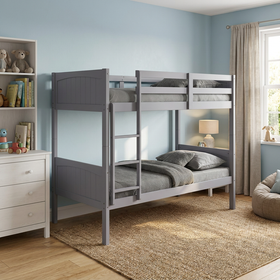 Neves Single Over Single Bunk Bed - grey, styled in a bedroom