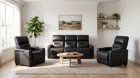 Lagoon 3+1+1 Black Electric Recliner Package, styled in a modern living room