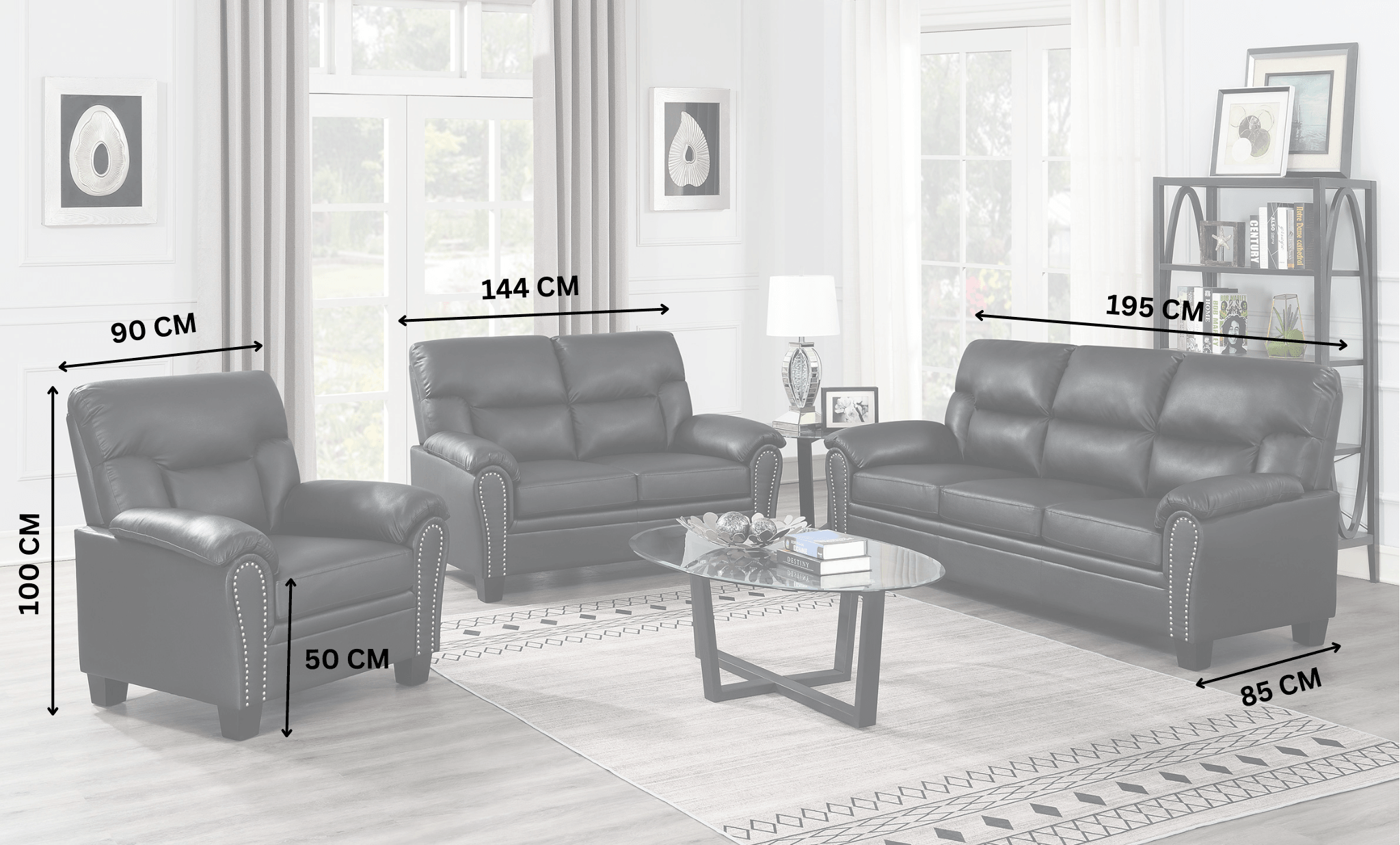 Sebastian 3 Seater & 2 Single Armchairs PU Leather Sofa Set