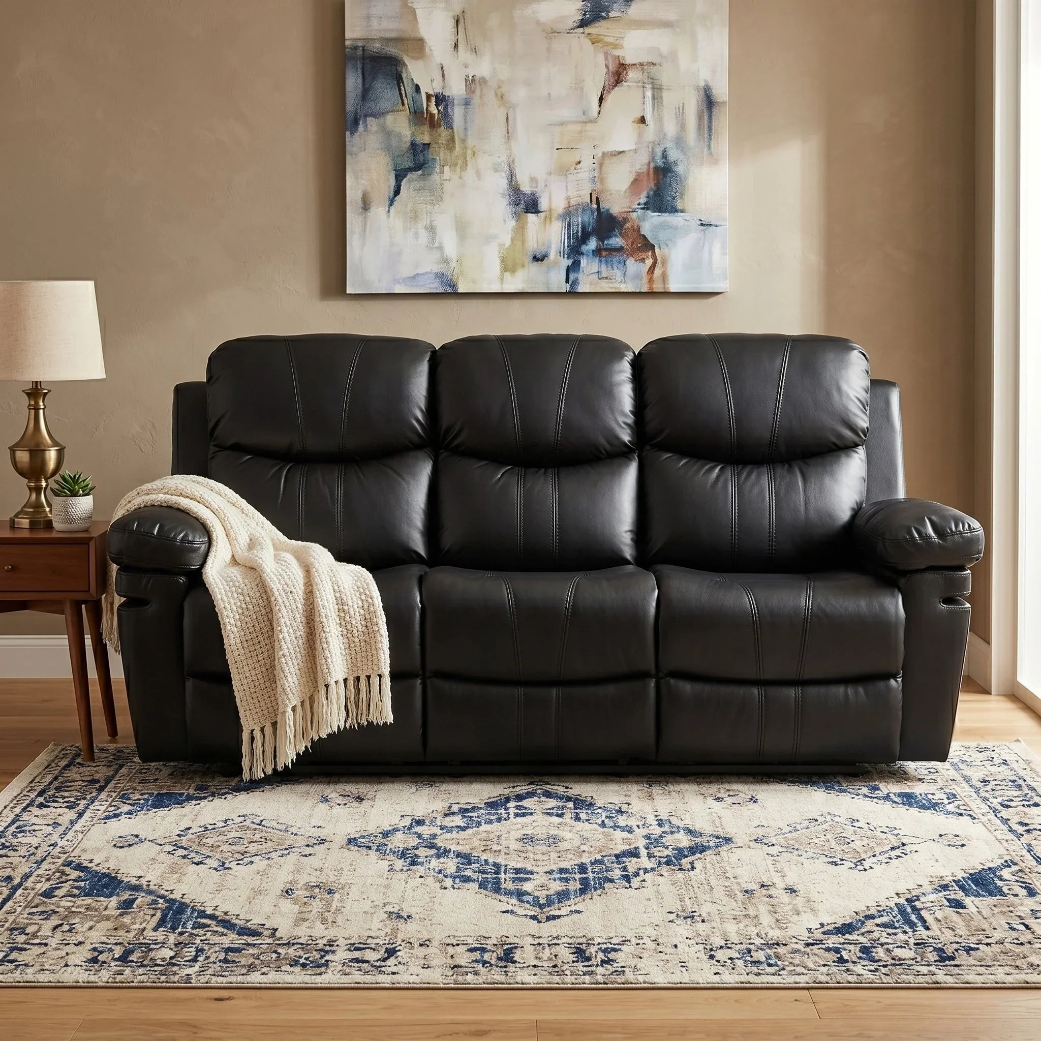 Sutton 3 Seater Air Leather Manual Recliner Lounge