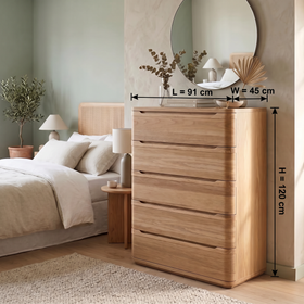 Canberra tallboy dimension diagram - length 91 cm, width 45 cm, height 120 cm - The A2Z Furniture