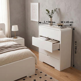 Carinda tallboy dimension diagram - length 90 cm, width 45 cm, height 118 cm - The A2Z Furniture