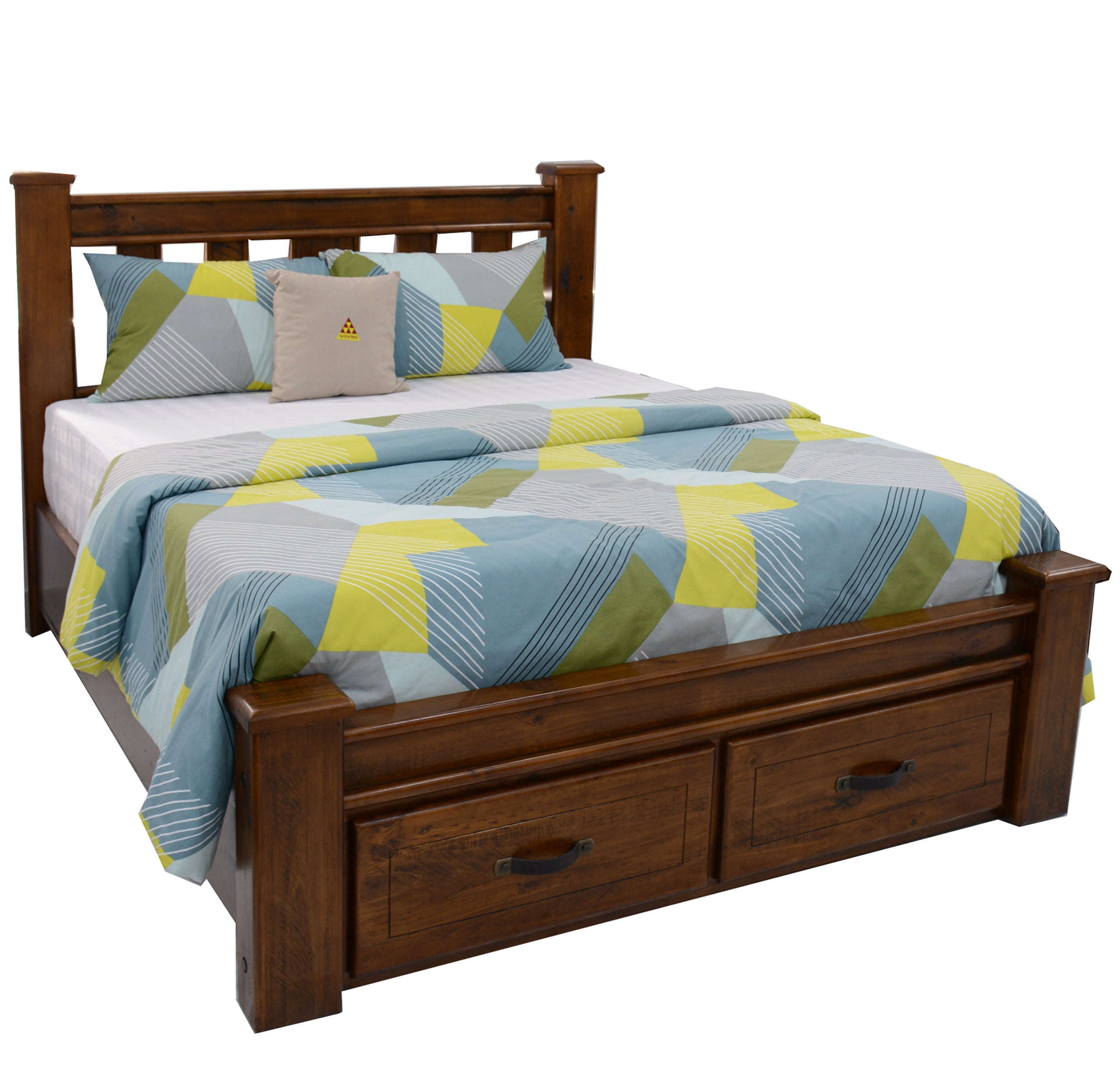 Derwent Storage Bed Frame in Dark Aged Jarrah – Double Size Solid Pine with Drawers

