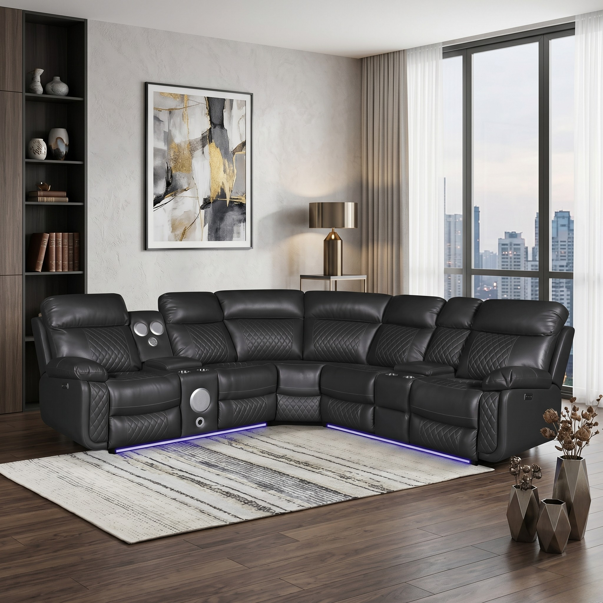 Bunbury Air Leather Corner Recliner Sofa with Bluetooth Speaker