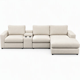 Amberley Chaise Lounge in Fossil, front view showing the arm chair, console, armless seat and chaise