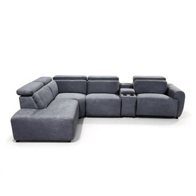 Auburn Corner Lounge in Dark Grey, front view with headrests raised
