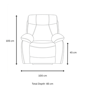 Baker Recliner Chair dimension diagram showing 100 cm length, 85 cm depth, 45 cm seat height and 105 cm overall height