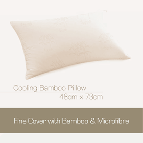 Bamboo Cooling Pillow with a soft cream bamboo and microfibre cover, shown at an angle on a neutral background, 48cm x 73cm
